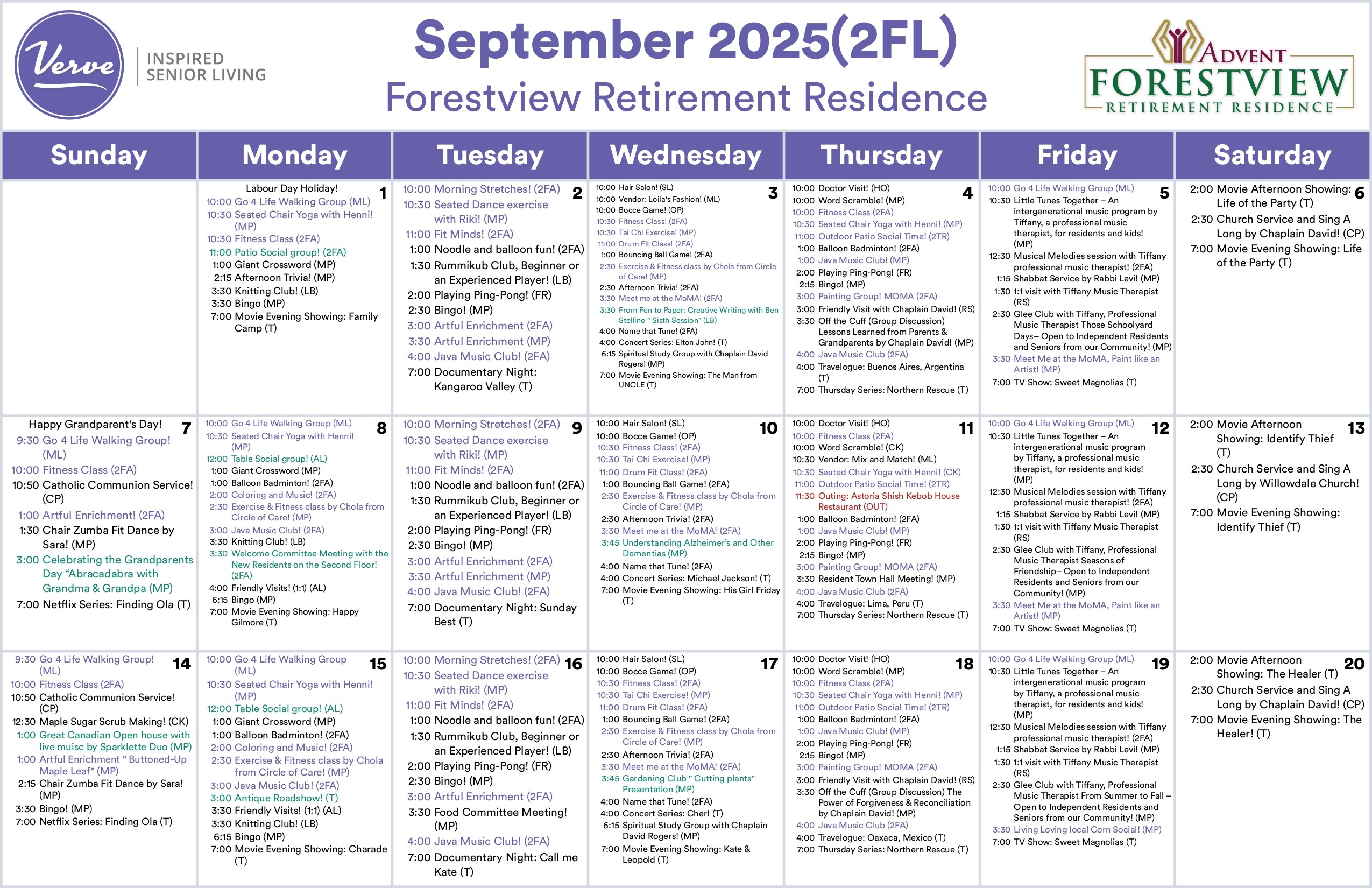 September Activity Calendar North York