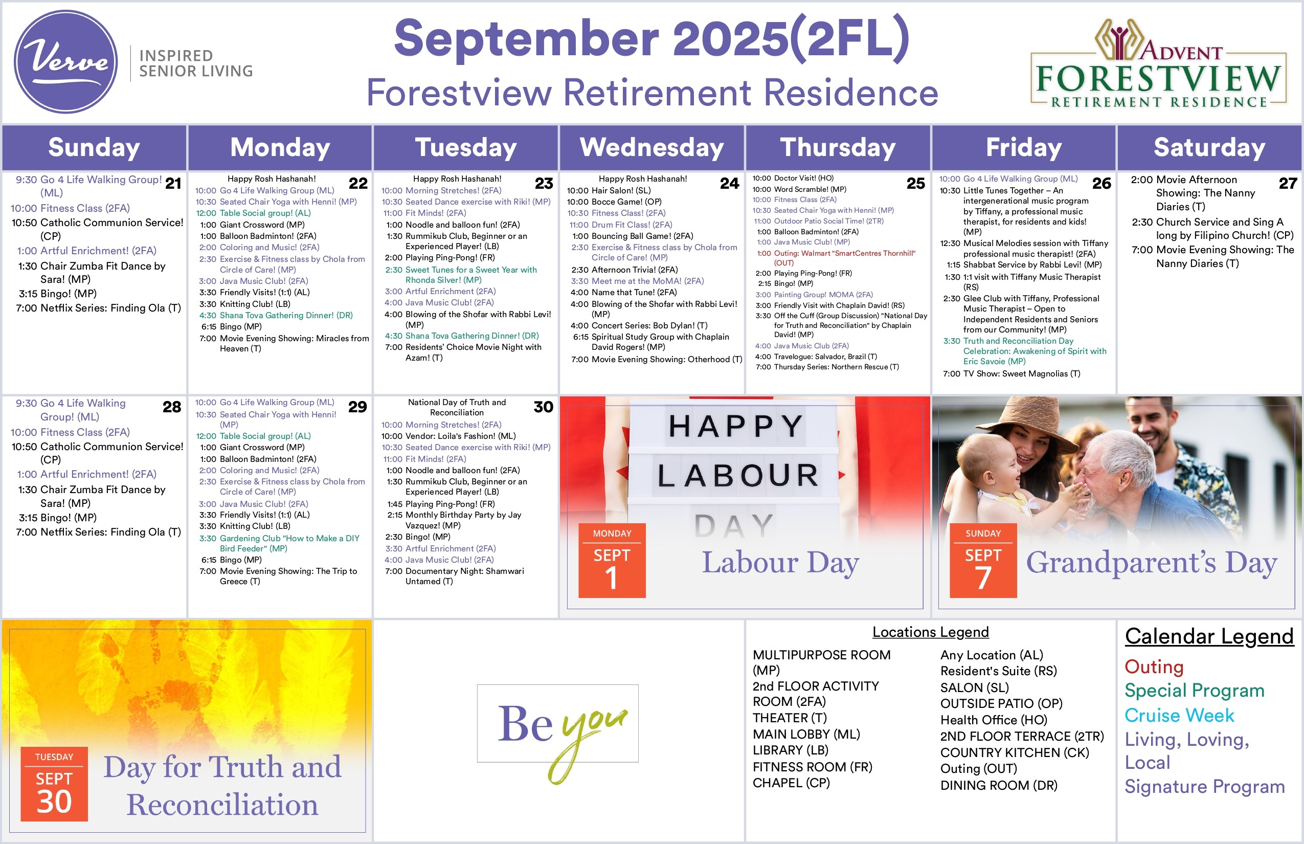 September Activity Calendar North York