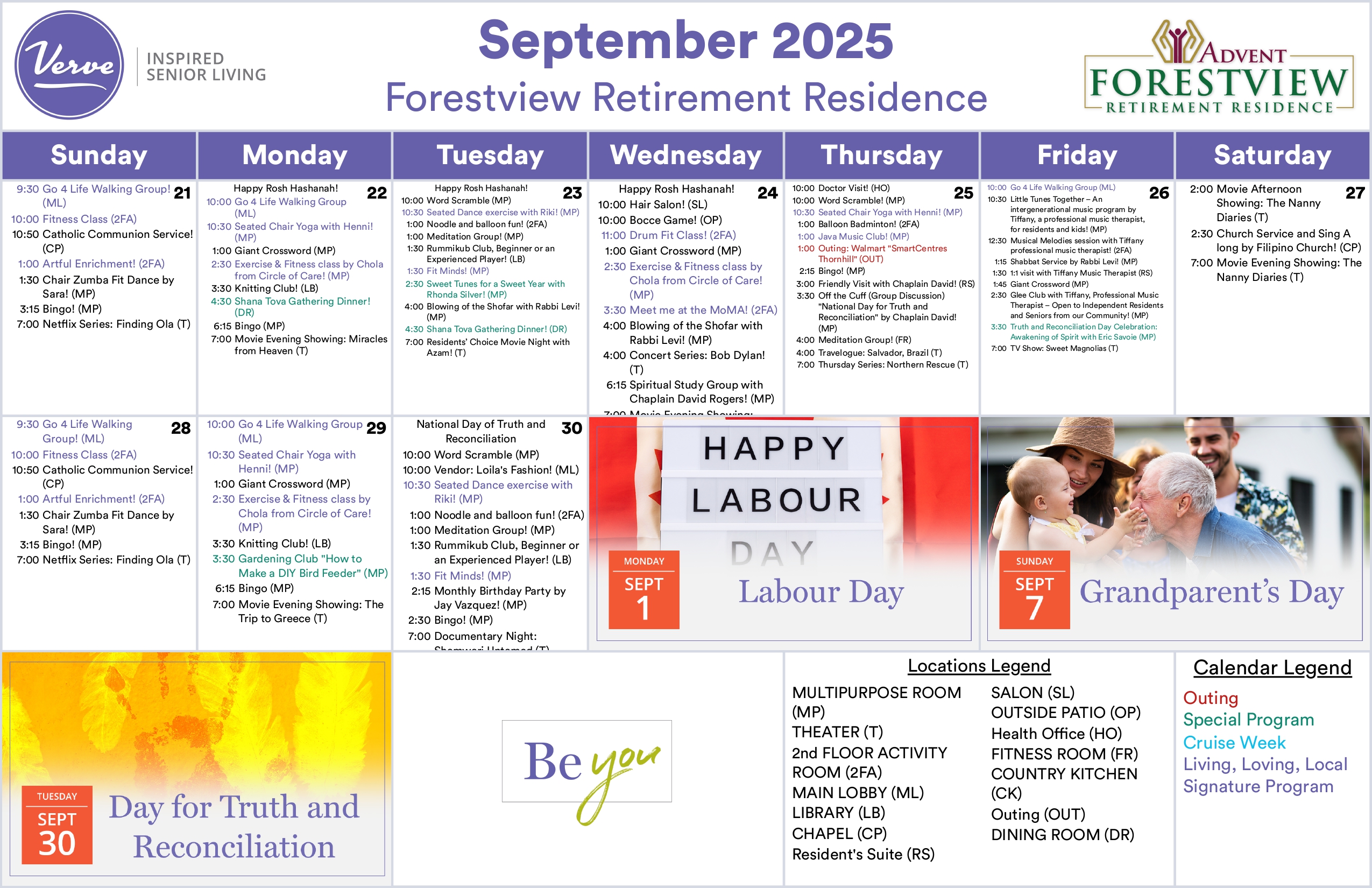 September Activity Calendar North York
