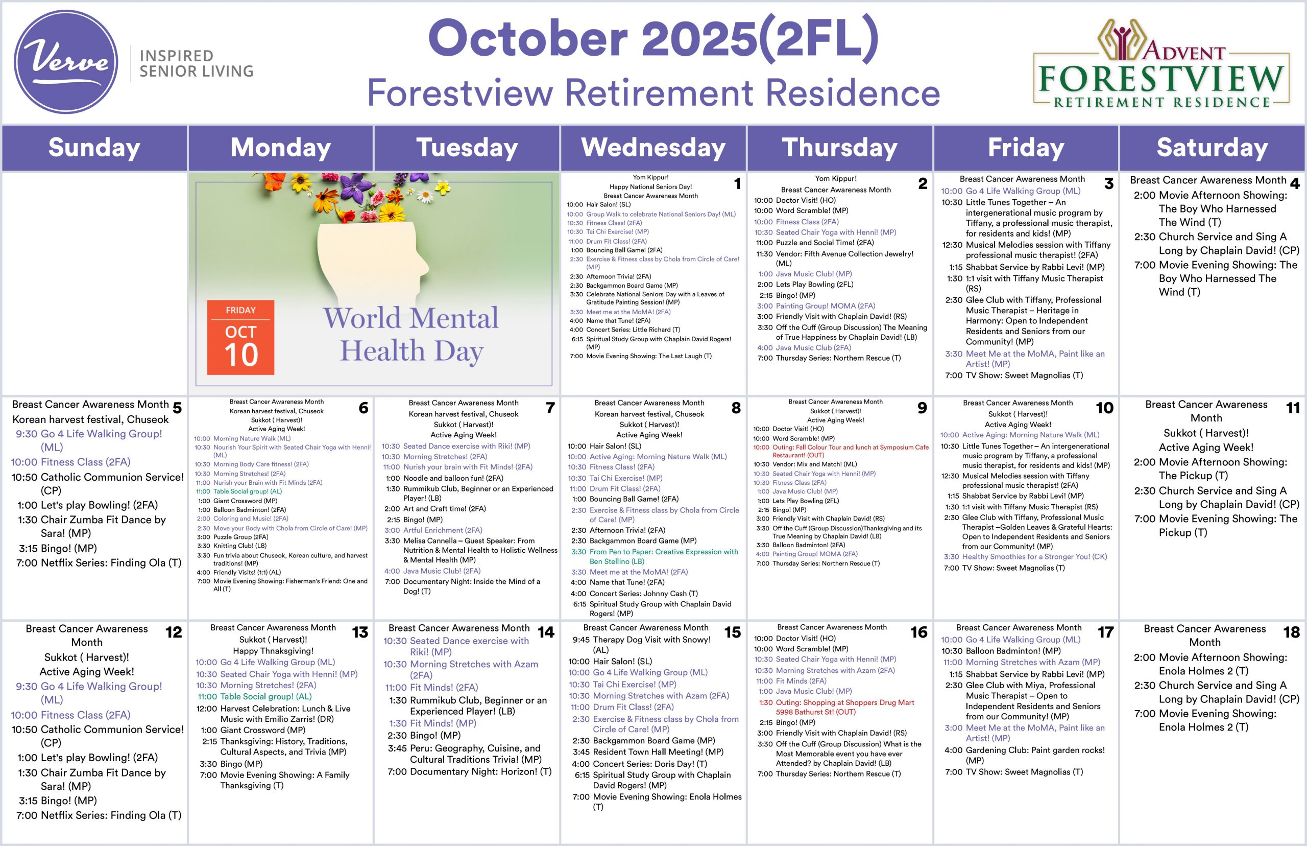 September Activity Calendar North York