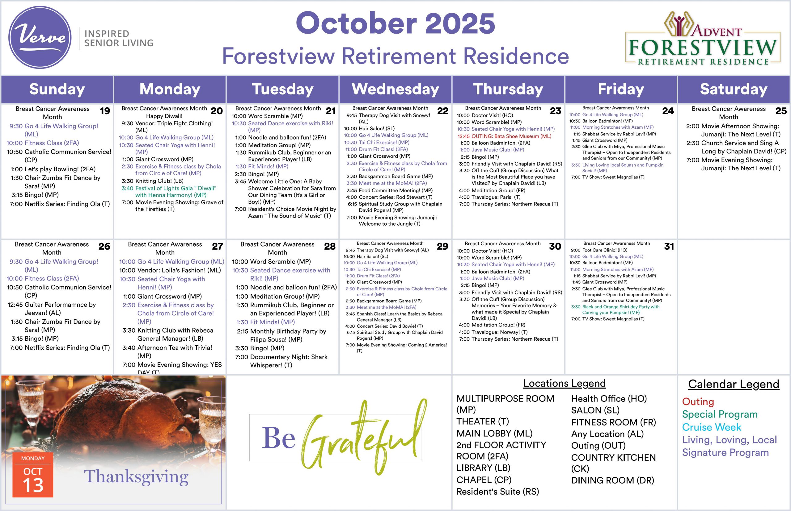 September Activity Calendar North York