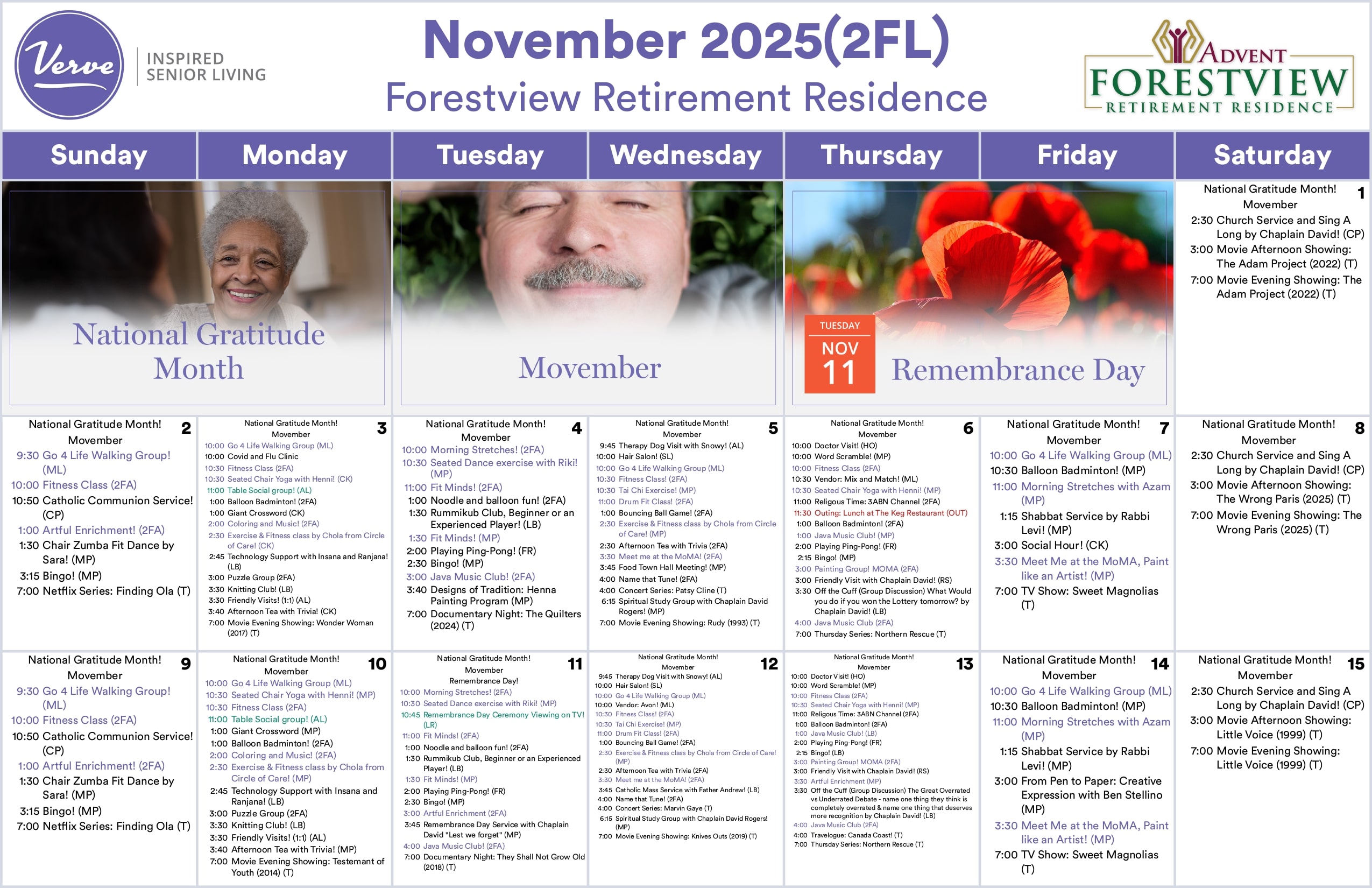 September Activity Calendar North York