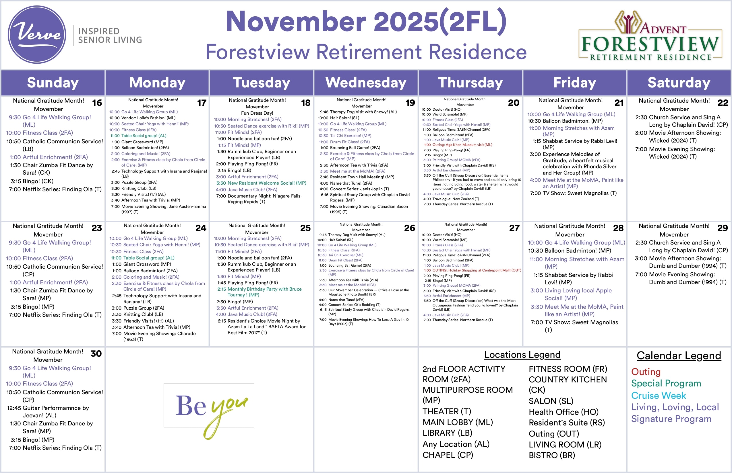 September Activity Calendar North York