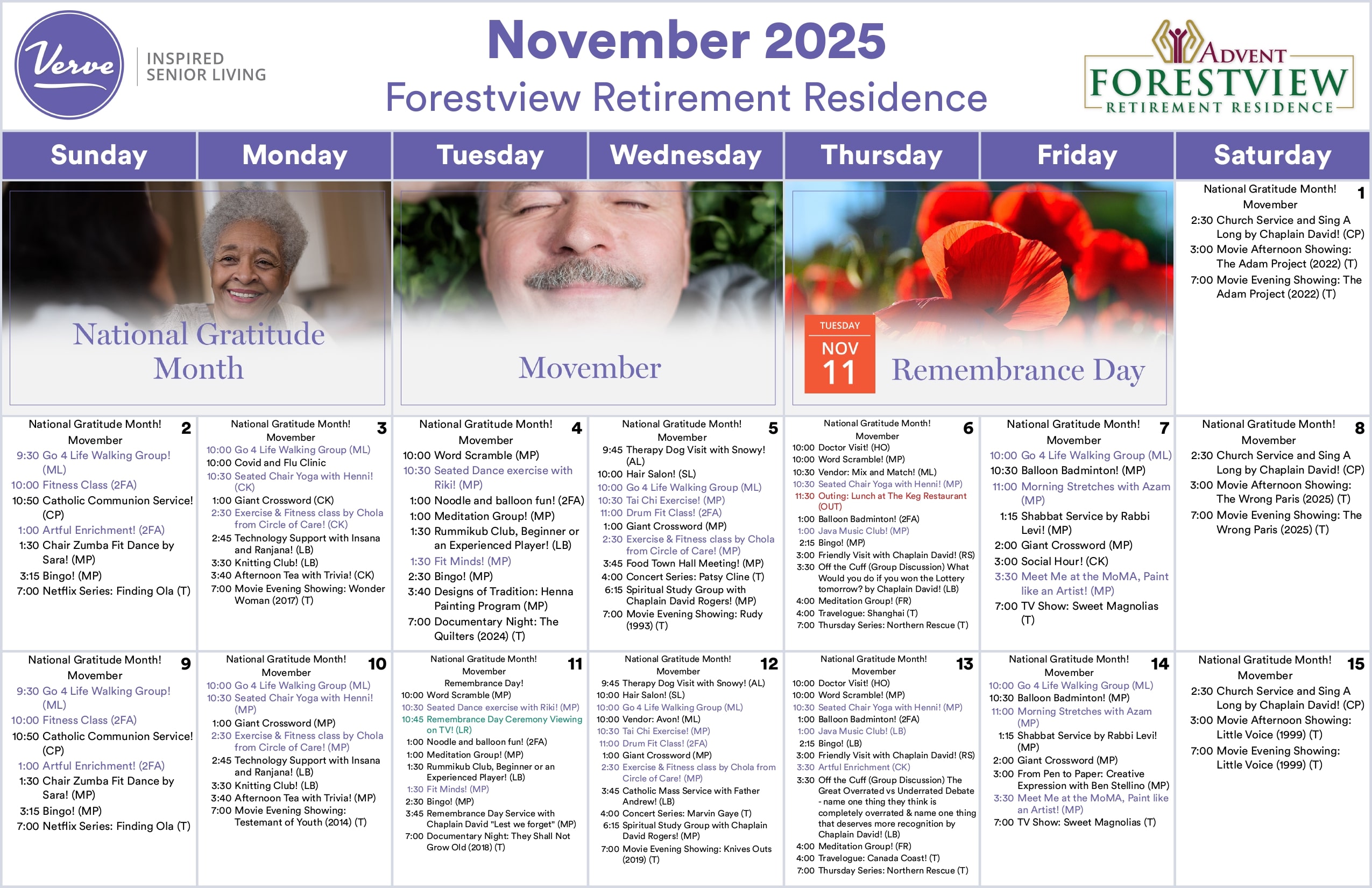 September 2025 Activity Calendar North York