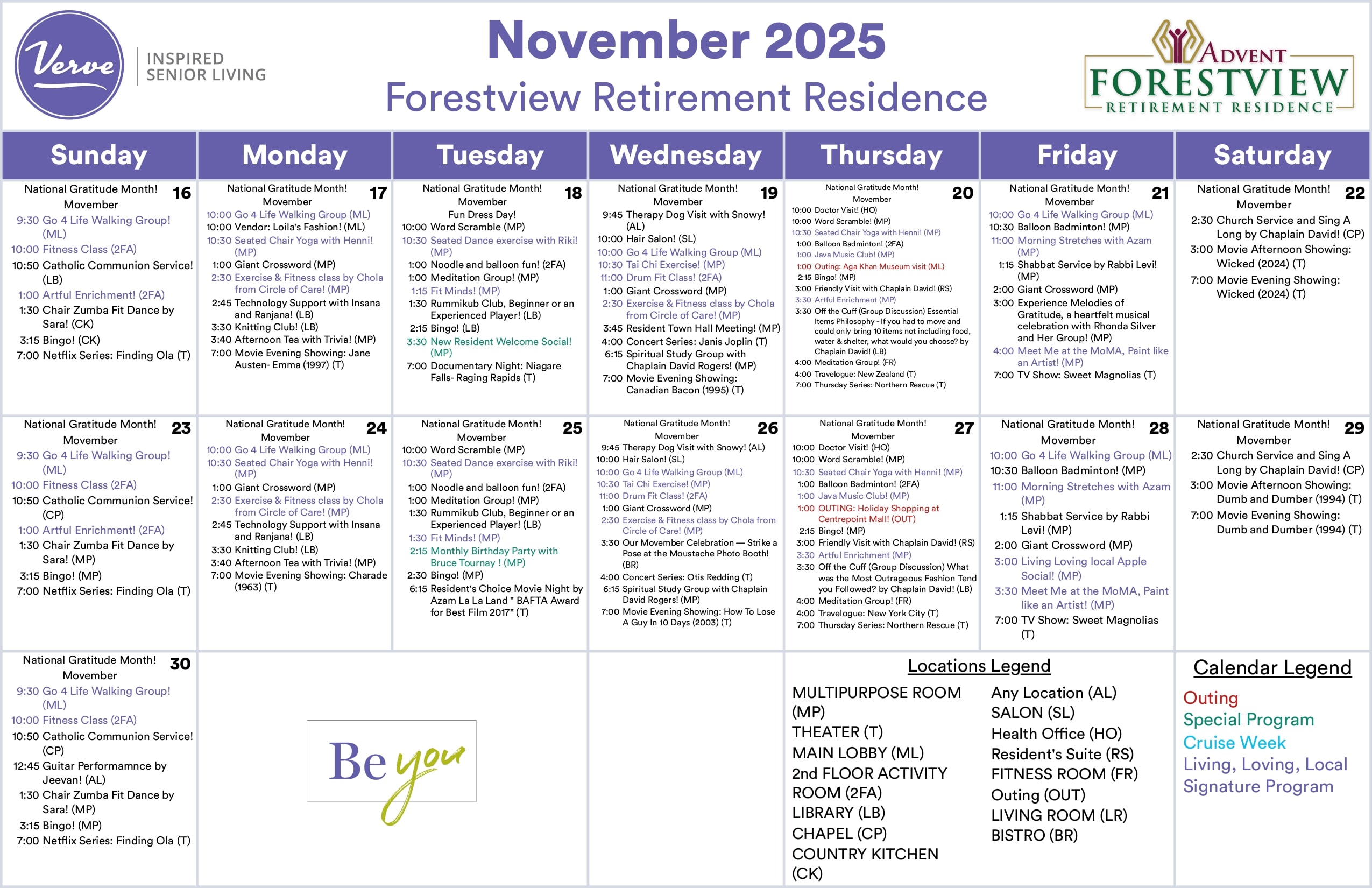 September Activity Calendar North York