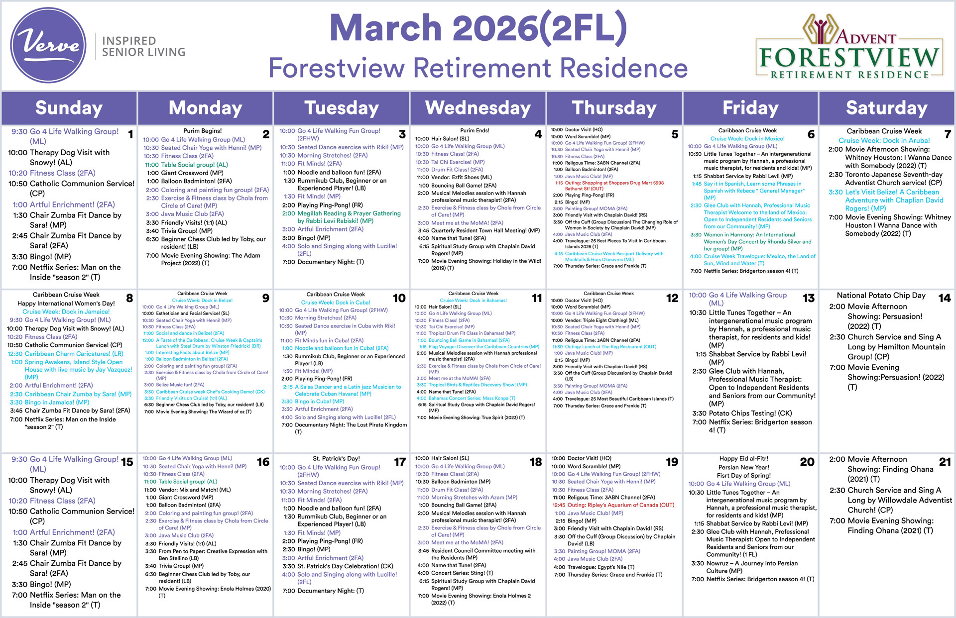 assisted living march calendar