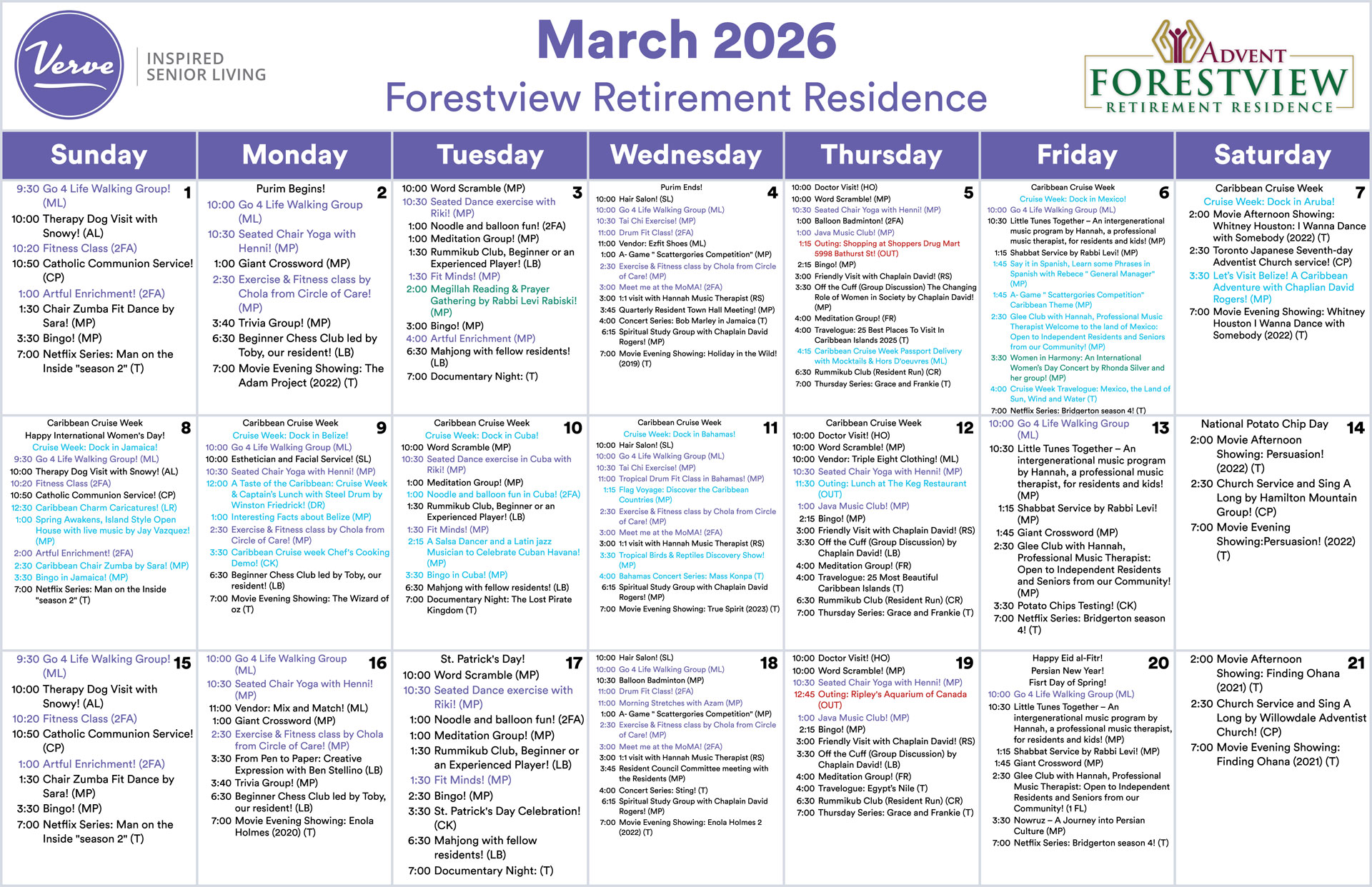 independent living march calendar