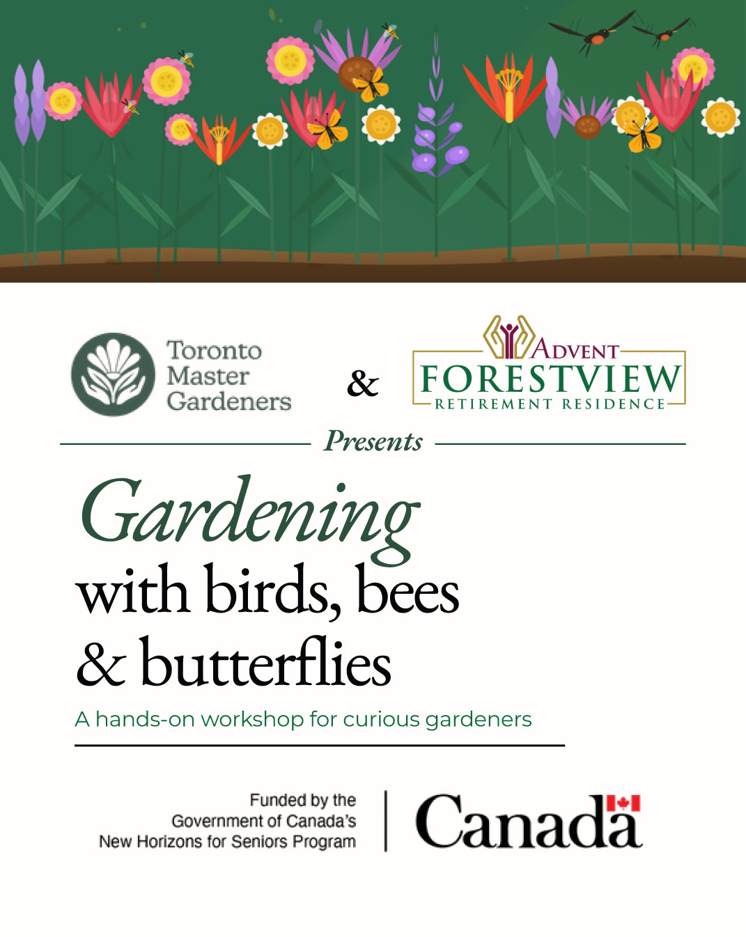 Illustration of birds, bees, butterflies