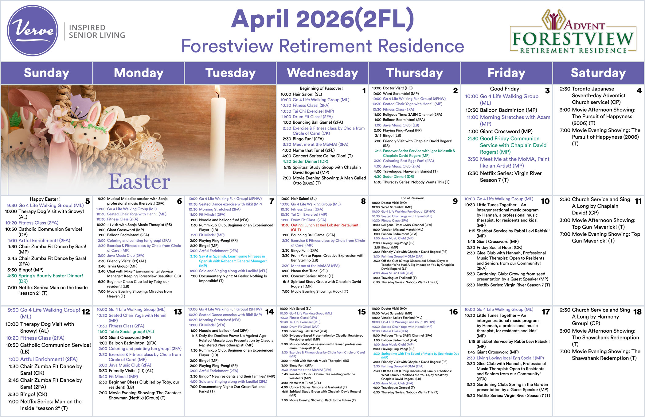 April activity calendar