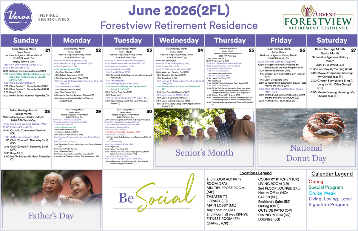 June assisted living calendar