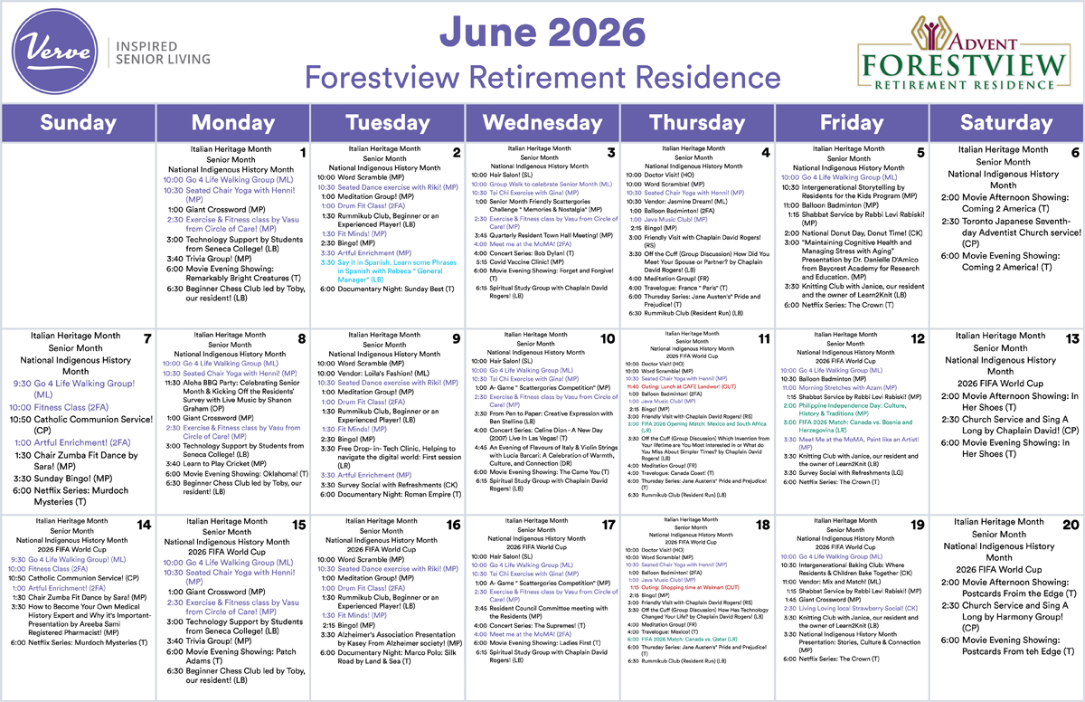June activity calendar