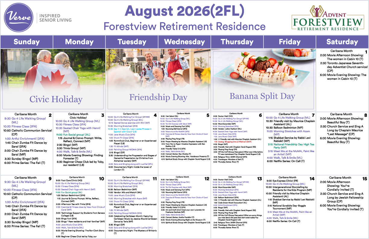 August assisted living calendar