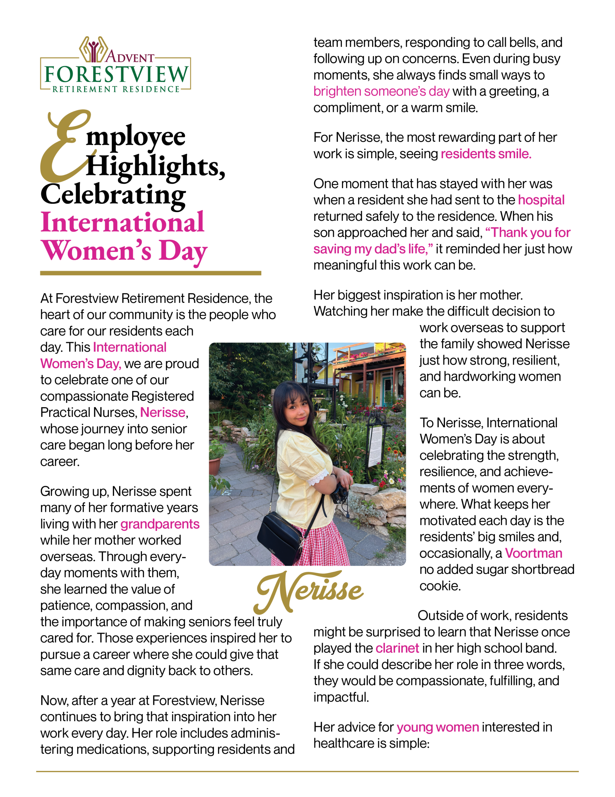 Forestview article celebrating Nerisse