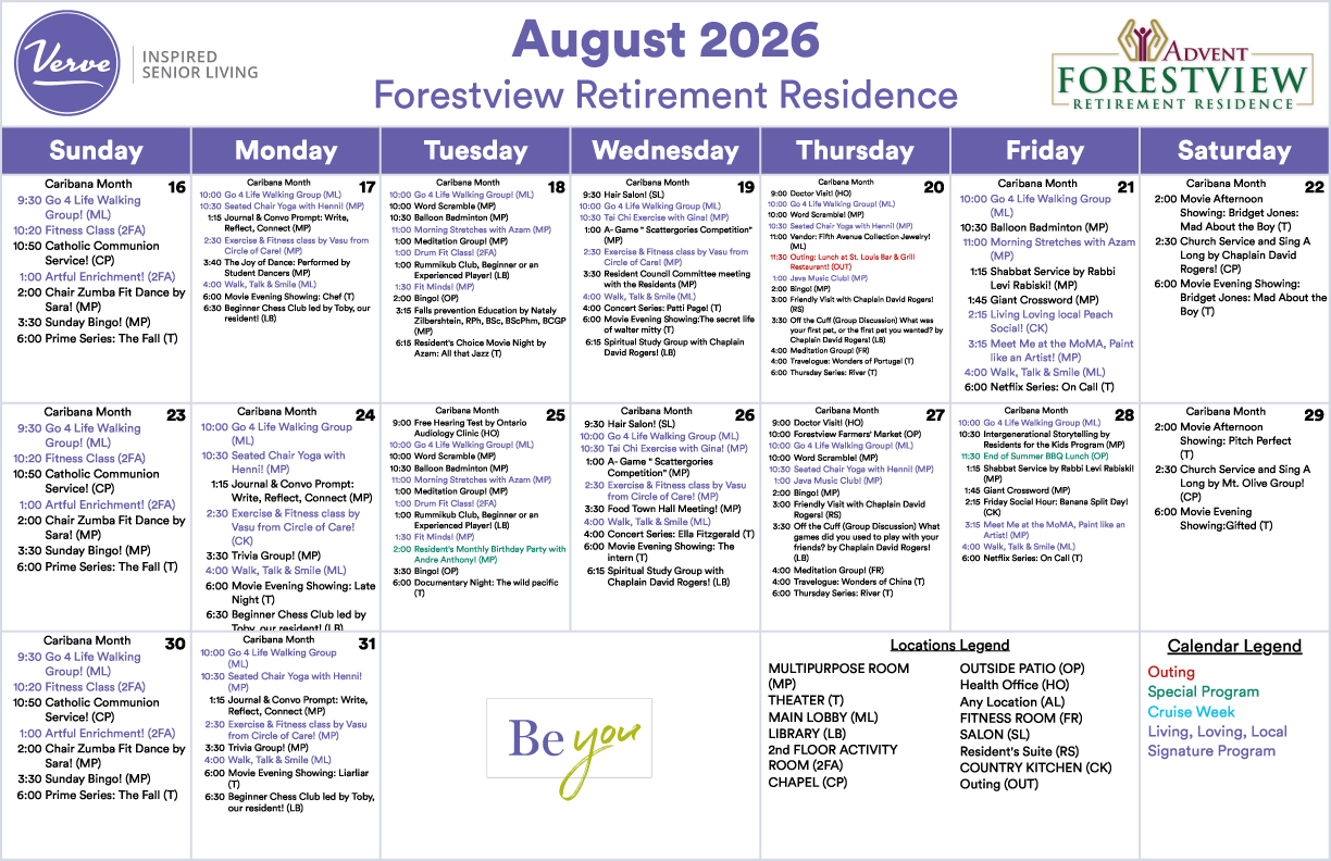 Independent living calendar