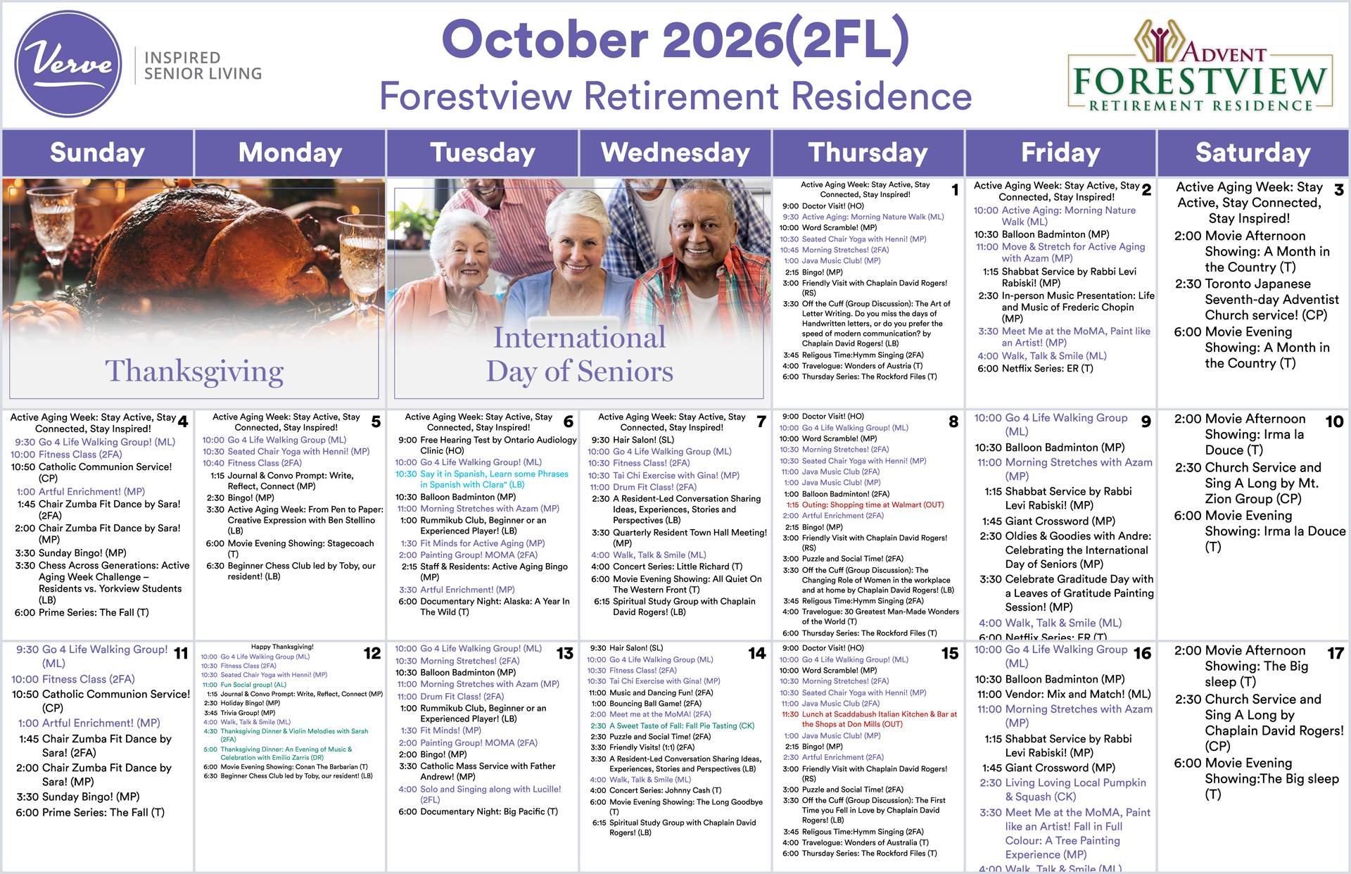 Assisted Living October 2026 Monthly Calendar