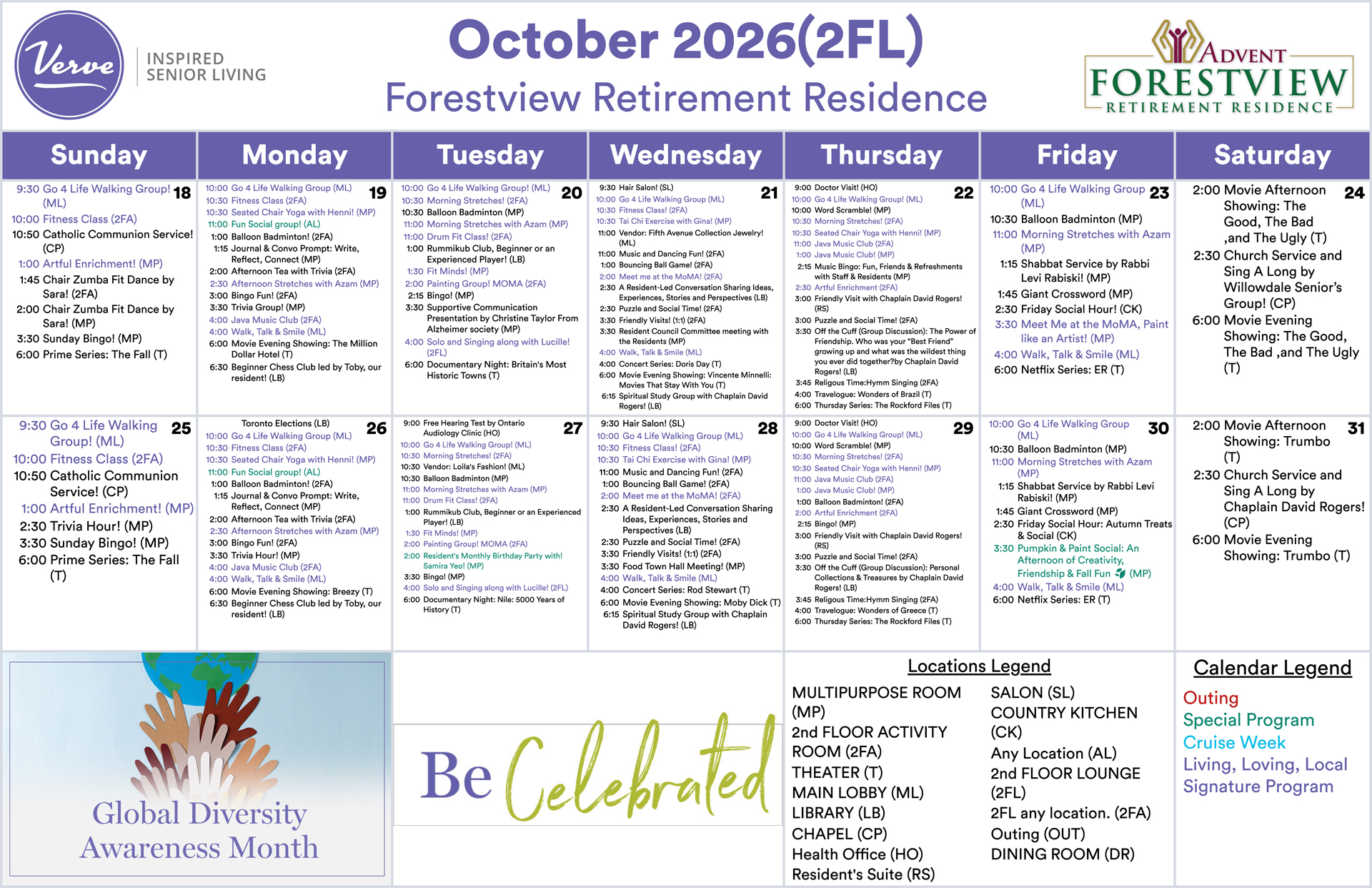 Assisted Living October 2026 Monthly Calendar