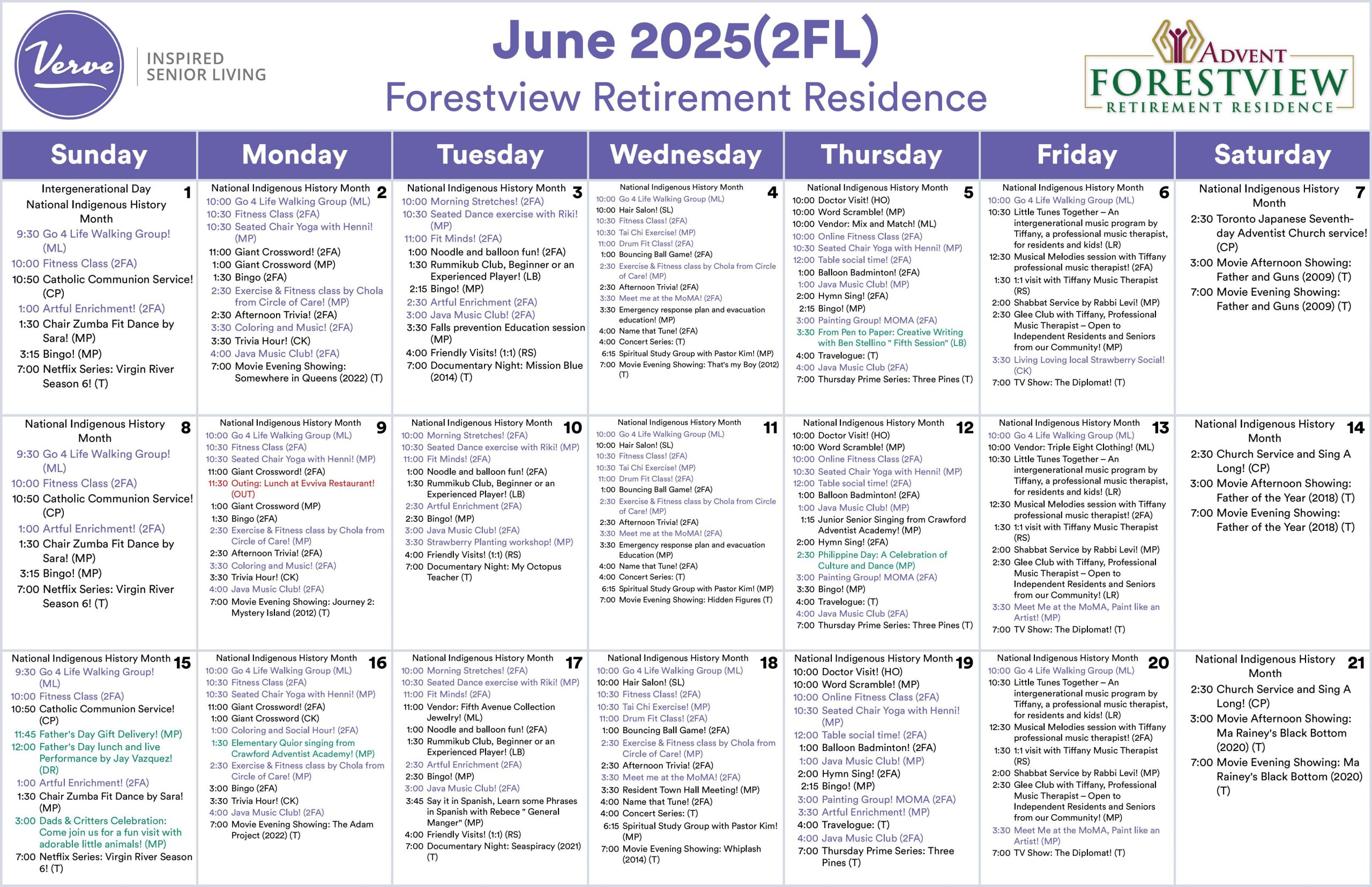 Assisted Living Calendar North York