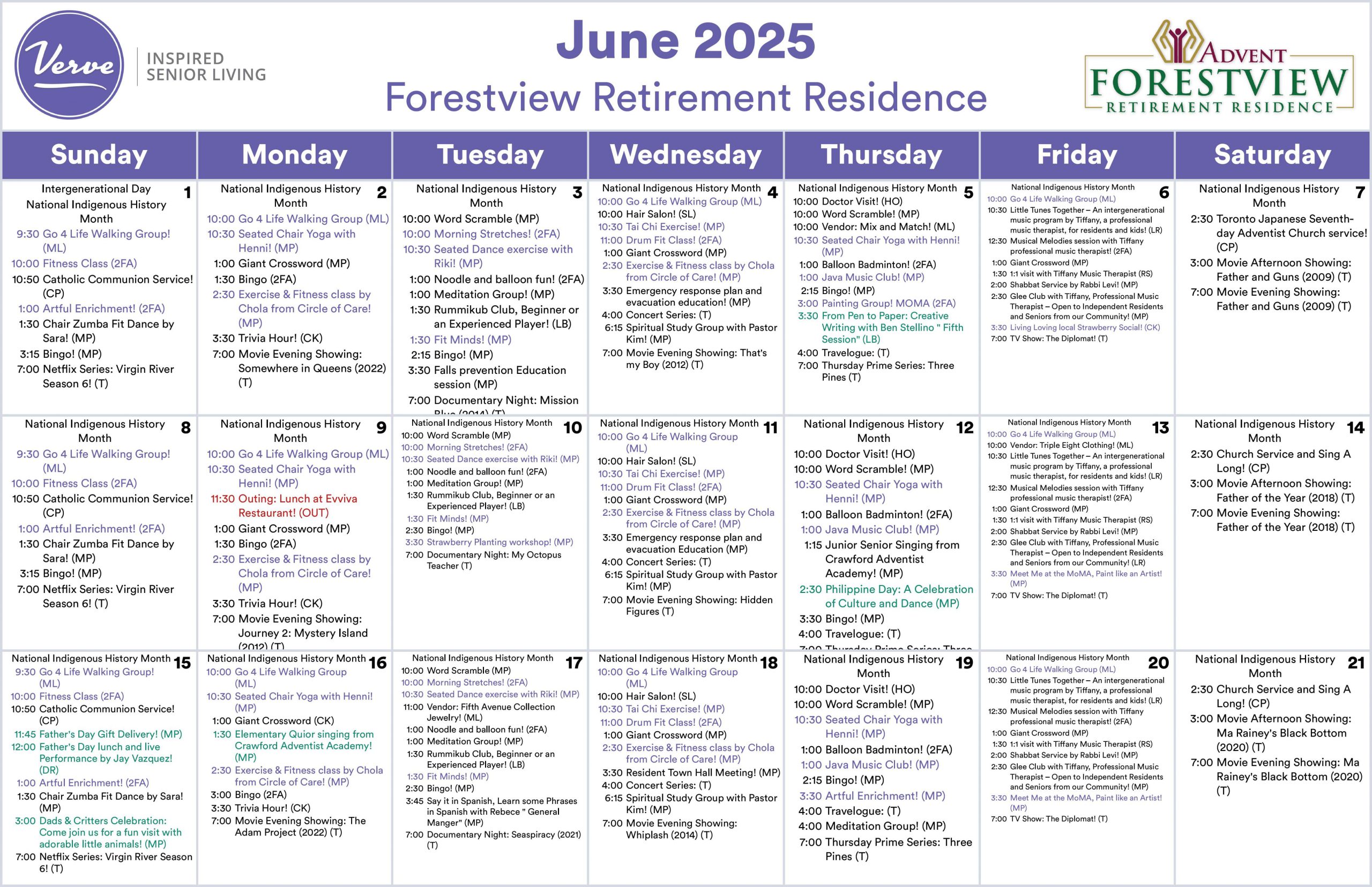 Independent Living Calendar North York