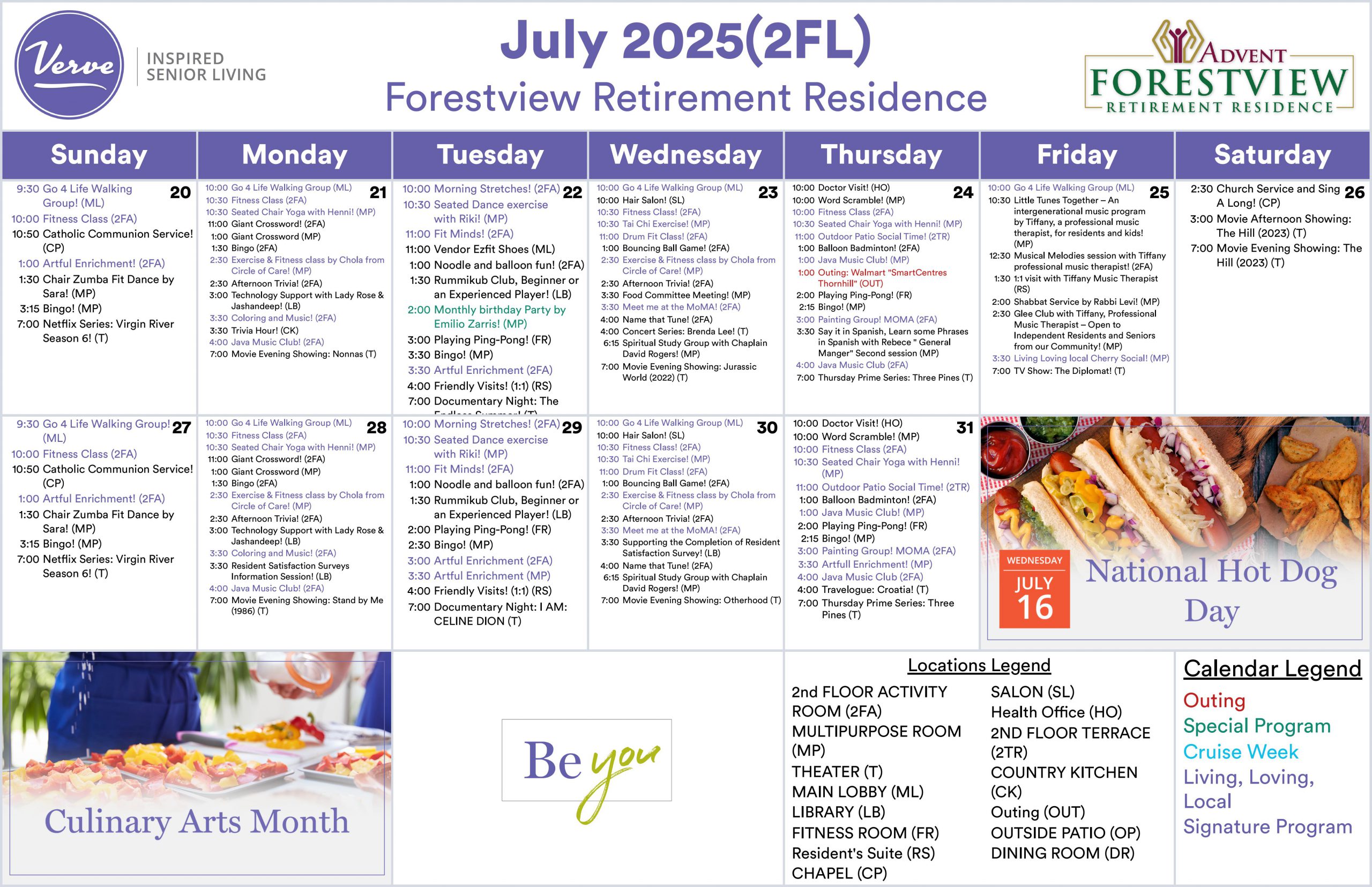 Assisted Living July Calendar