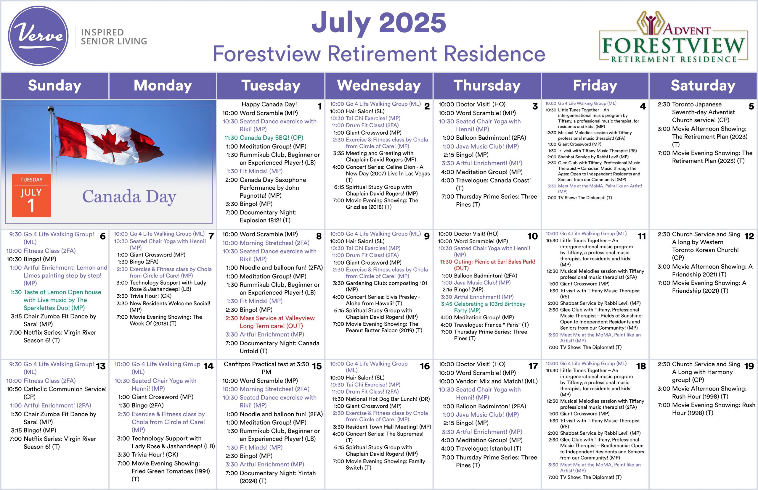 Independent Living July Calendar